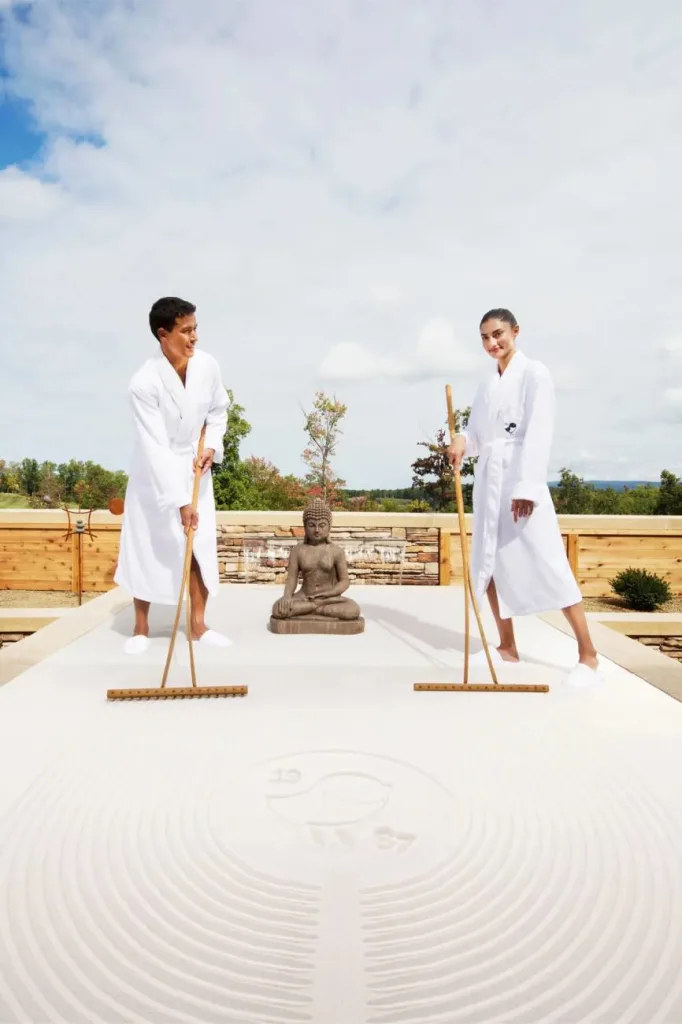 Guests in sandy zen garden at Nemacolin pennsylvania